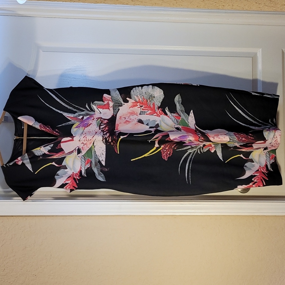 New York & Company, Black, Floral Print, Sheath Dress